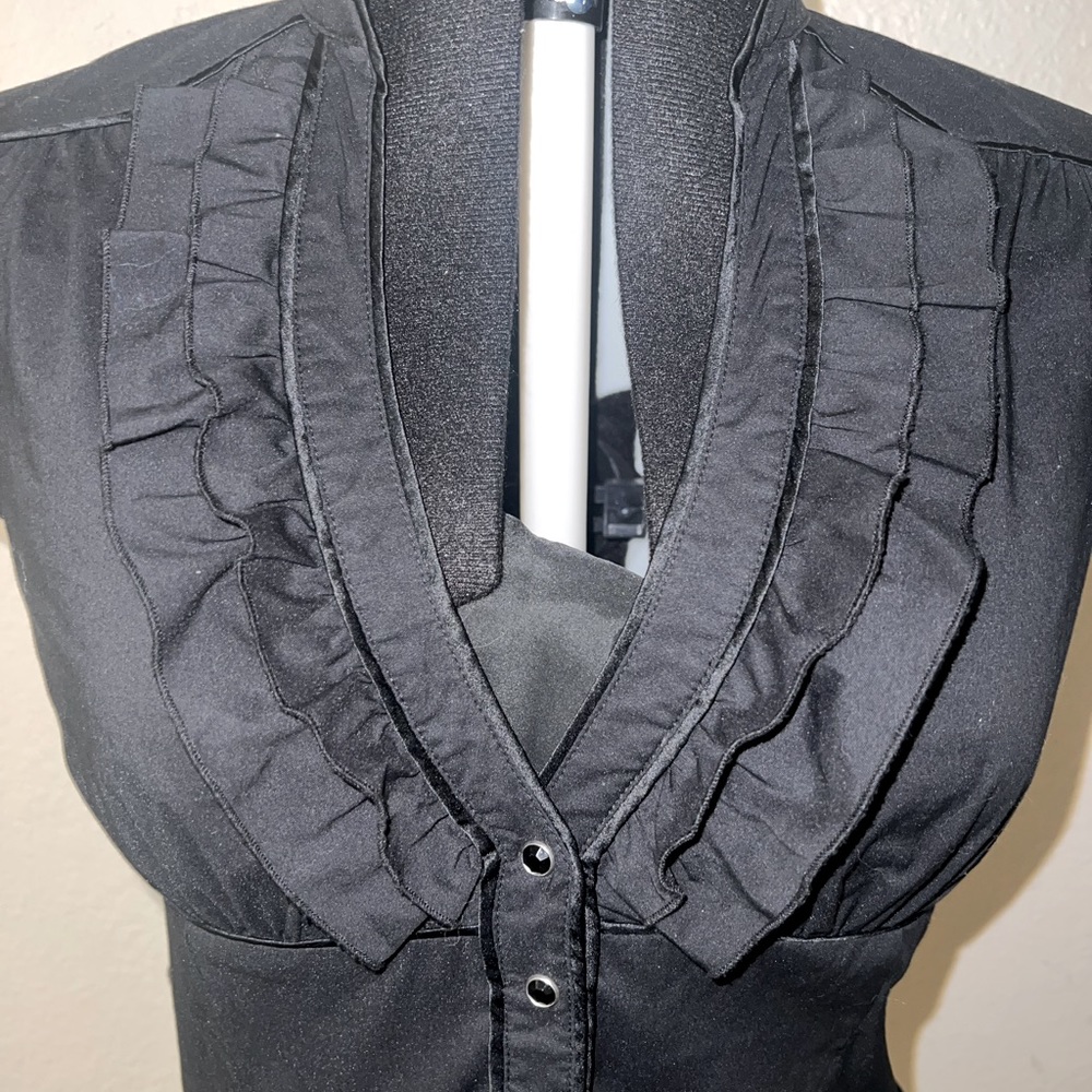 BEBE Black Ruffle Blouse – Size Large